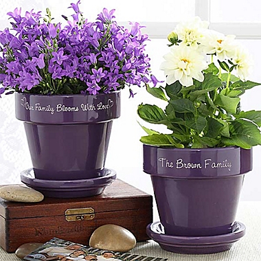 Our Family Blooms Flower Pot in Purple. View a larger version of this product image.