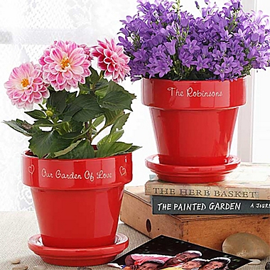 Our Family Blooms Flower Pot in Red. View a larger version of this product image.