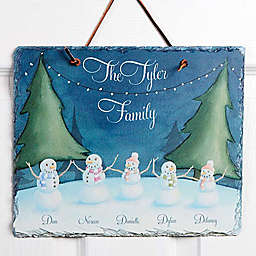 Our Snowman Family 11.5-Inch x 9.5-Inch Watercolor Personalized Slate Sign