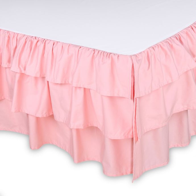 The Peanutshell Sweet Swan Ruffled Crib Skirt In Light Coral