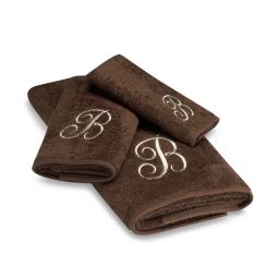 Avanti Premier Ivory Script Monogram Bath Towel Collection in Mocha