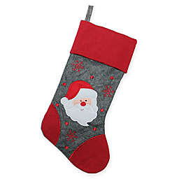 18-Inch Polyester Embroidered Santa Claus Christmas Stocking in Grey