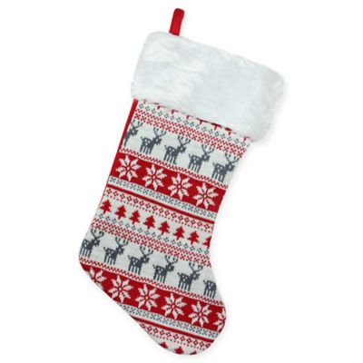 Northlight Knit Christmas Stocking with Faux Fur Cuff in Red/Green
