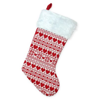 Northlight Knit Christmas Stocking with Faux Fur Cuff in Red/White