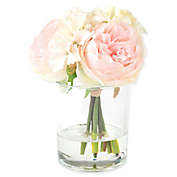 Pure Garden 7.5-Inch Hydrangea/Rose Artificial Arrangement in Pink/Cream with Clear Glass Vase