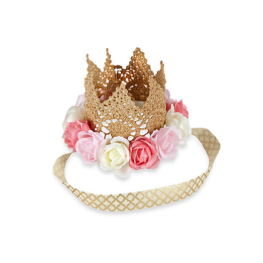 Alternate image 1 for Toby Fairy™  Newborn Rose Gold Metallic Lace Crown Headband with Flowers
