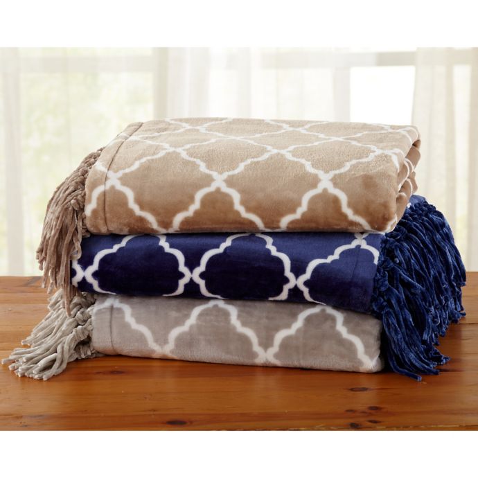 Great Bay Home Lattice Fringed Ultra Plush Throw Blanket ...