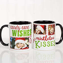 Candy Cane Wishes and Mistletoe Kisses 11 oz. Photo Christmas Mug in Black