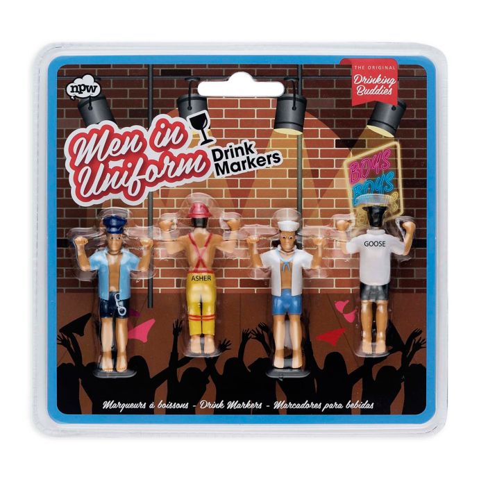 NPW Drinking Buddies Men in Uniform Drink Markers (Set of 4) Bed Bath