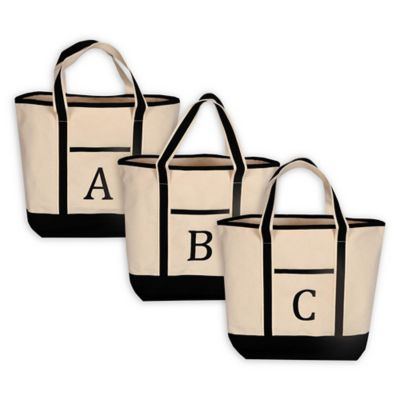 Monogram Embroidered Block Letter Large Canvas Tote Bag | Bed Bath & Beyond