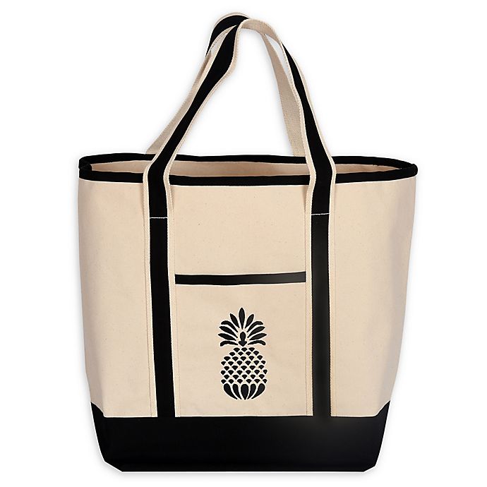 Monogram Pineapple Large Canvas Tote Bag | Bed Bath & Beyond