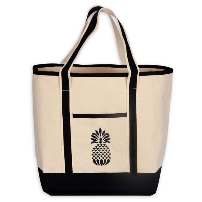 Monogram Pineapple Large Canvas Tote Bag | Bed Bath & Beyond