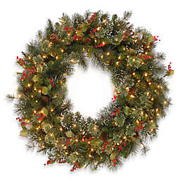 National Tree Company 3-Foot Wintry Pine Pre-Lit Wreath with Clear Lights