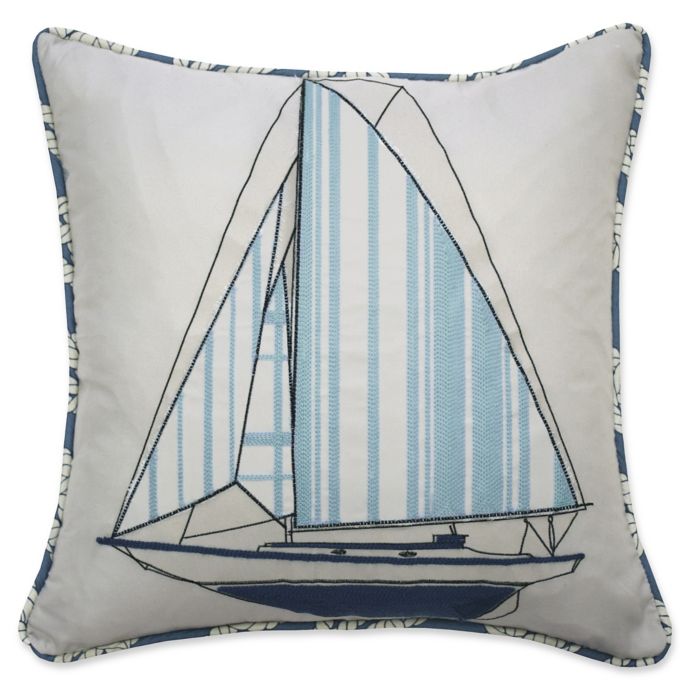 Waverly Kids Set Sail Sail Boat Square Throw Pillow in Taupe Bed Bath