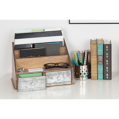 Kate and Laurel Industrious Desktop File Organizer in Brown/Silver. View a larger version of this product image.