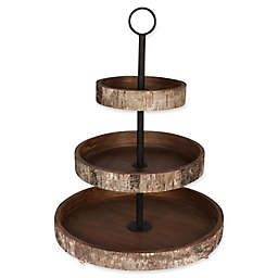 Kate and Laurel White Birch Rustic 3-Tiered Tray