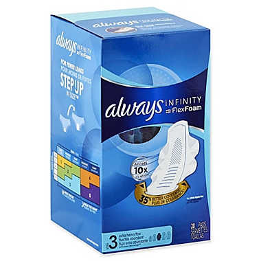 Always Infinity 28-Count Size 3 Extra Heavy Flow FlexiFoam Pads with Flexi-Wings. View a larger version of this product image.