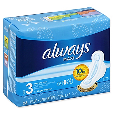 Always Maxi 26-Count Size 3 Extra Long Super Pads with Flexi-Wings. View a larger version of this product image.