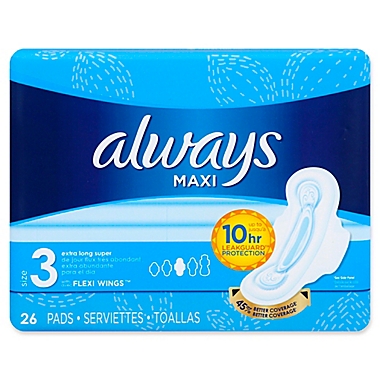 Always Maxi 26-Count Size 3 Extra Long Super Pads with Flexi-Wings. View a larger version of this product image.