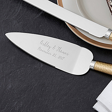 Gold Hammered Engraved Cake Knife and Server Set. View a larger version of this product image.
