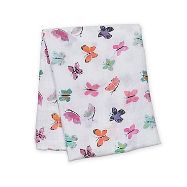Lulujo Baby Butterfly Muslin Swaddle Blanket in White. View a larger version of this product image.