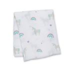 Alternate image 0 for Lulujo Baby Rainbows and Unicorns Muslin Swaddle Blanket in White