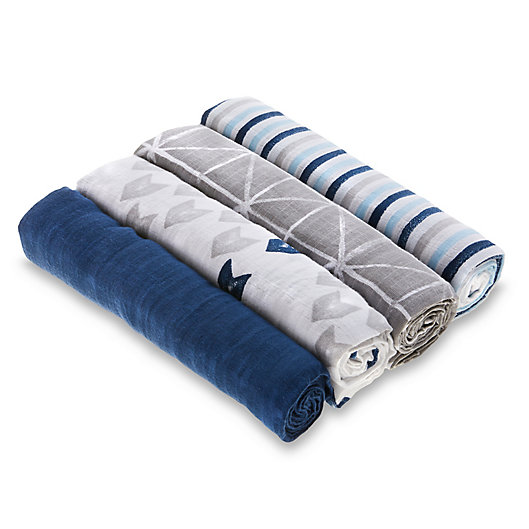 Alternate image 1 for aden + anais™ essentials Denim Wash 4-Pack Cotton Muslin Swaddle Blankets
