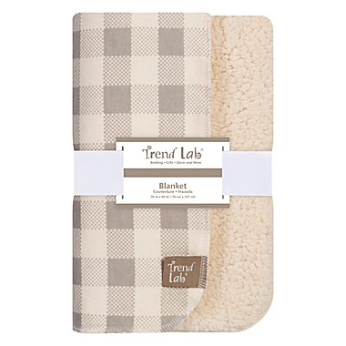 Trend Lab&reg; Buffalo Check Flannel and Faux Shearling Blanket in Grey/Cream. View a larger version of this product image.