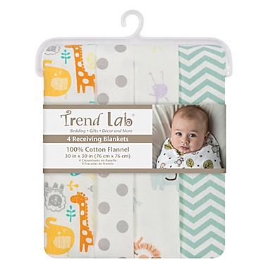 Trend Lab&reg; 4-Pack Mint Jungle Flannel Receiving Blankets. View a larger version of this product image.