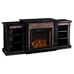 Southern Enterprises Gallatin Stone Electric Fireplace with Bookcase in Black