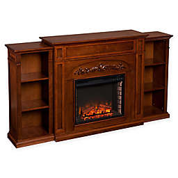 Southern Enterprises Chantilly Electric Fireplace with Bookcase in Autumn Oak
