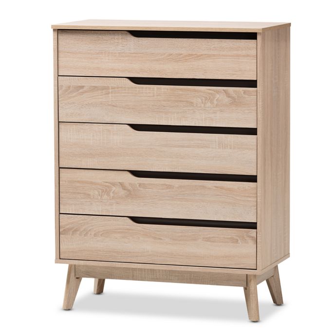 Baxton Studio Fella 5 Drawer Chest In Oak Bed Bath Beyond