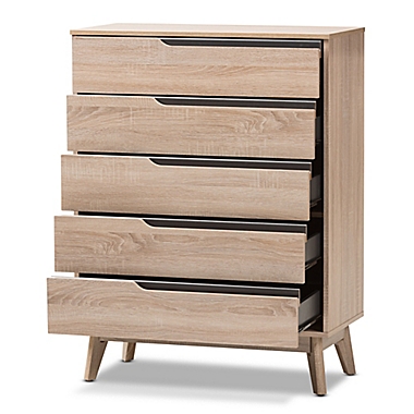 Baxton Studio Fella 5-Drawer Chest in Oak. View a larger version of this product image.