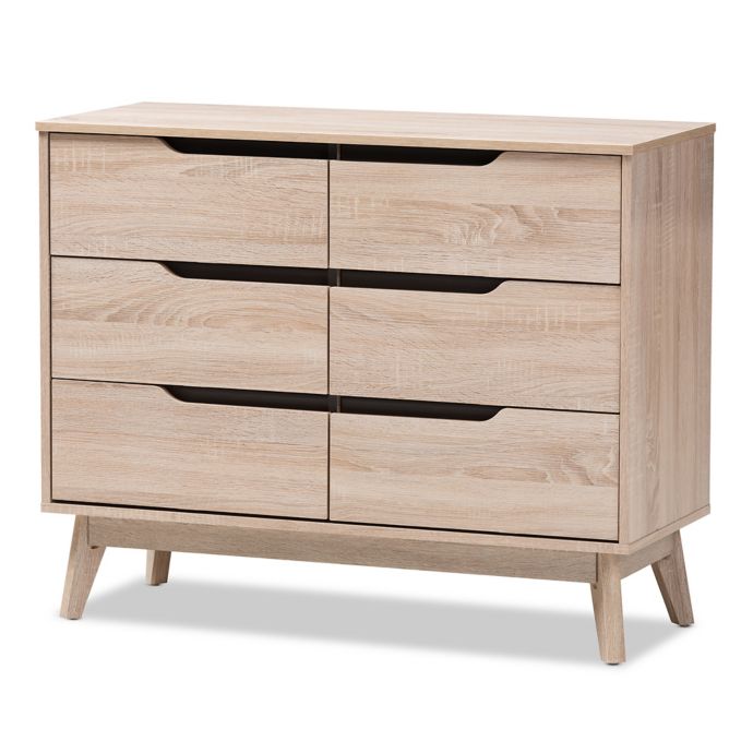 Baxton Studio Fella 6 Drawer Dresser In Oak Bed Bath Beyond