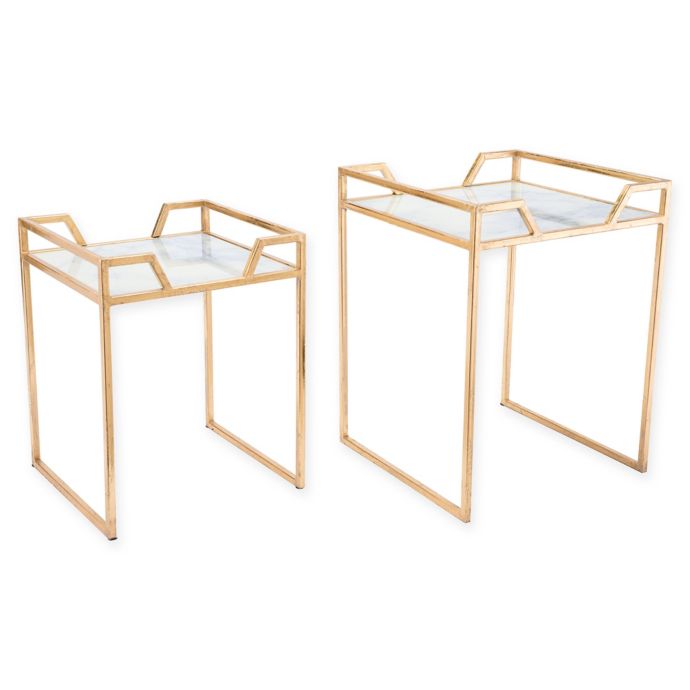 Zuo® Green Faux Marble Metal Nesting End Tables in Gold ...