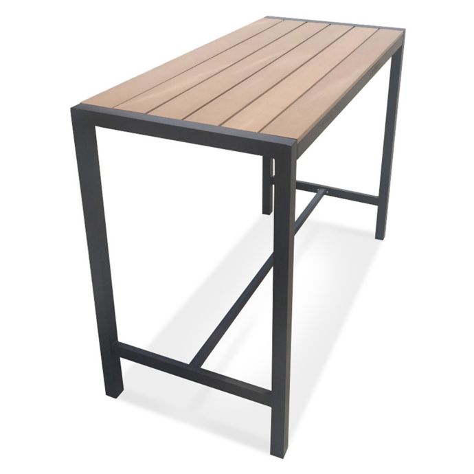 Metro Steel Outdoor Slat-Top Rectangular Bar Height Table | Bed Bath