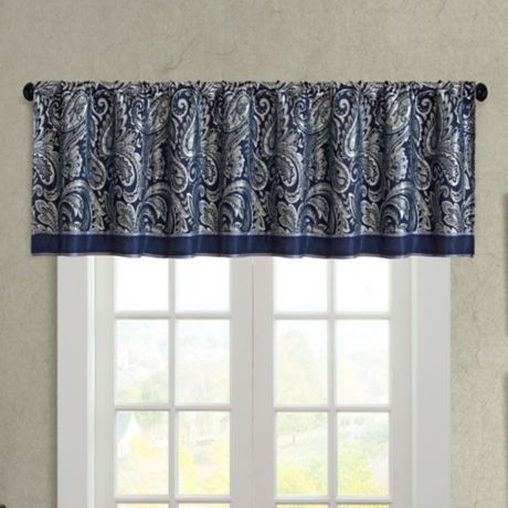 Madison Park Aubrey Jacquard Window Valance in Navy | Bed ...