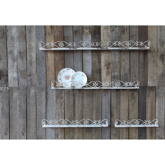 Creative CoOp Distressed Iron Shelves in Cream (Set of 4) Bed Bath