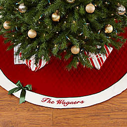 Winter Classic Personalized Quilted Christmas Tree Skirt with Bow