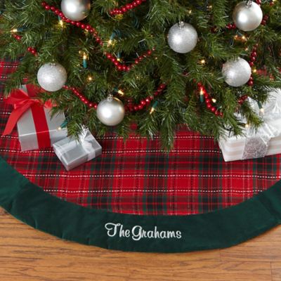 Personalized 47.5-Inch Holiday Plaid Christmas Tree Skirt
