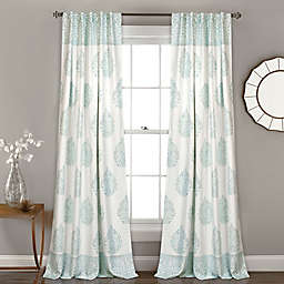 Teardrop Leaf 84-Inch Rod Pocket Room Darkening Window Curtain Panels in Blue (Set of 2)