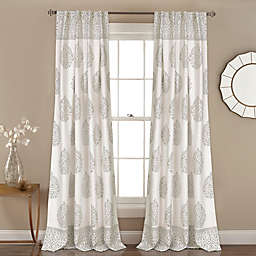 Teardrop Leaf 84-Inch Rod Pocket Room Darkening Window Curtain Panels in Grey (Set of 2)