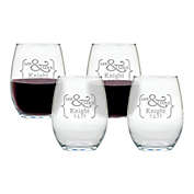 Carved Solutions Mr. & Mrs. Stemless Wine Glasses (Set of 4)