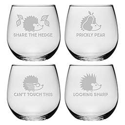Susquehanna Glass Hedgehog Humor Stemless Wine Glasses (Set of 4)