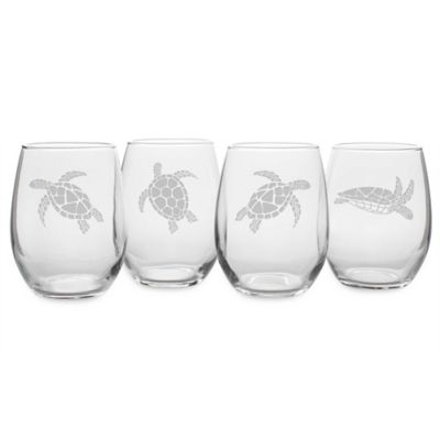 Susquehanna Glass Sea Turtles Stemless Wine Glasses (Set of 4)