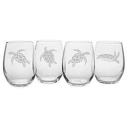 Susquehanna Glass Sea Turtles Stemless Wine Glasses (Set of 4)