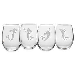 Susquehanna Glass Mermaids Stemless Wine Glasses (Set of 4)