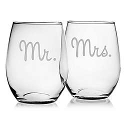 Susquehanna Glass Mr. & Mrs. Stemless Wine Glasses (Set of 2)