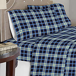Pointehaven 175 GSM Ashby Plaid Flannel California King Sheet Set in Blue