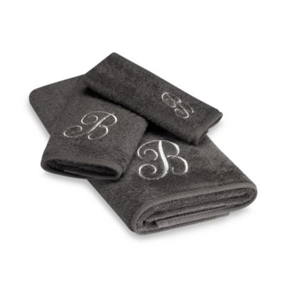 Avanti Premier Silver Script Monogram Bath Towel Collection in Granite
